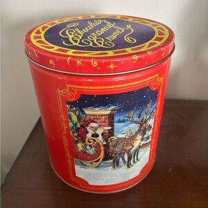 Vintage Red Christmas Popcorn Tin with Santa Design